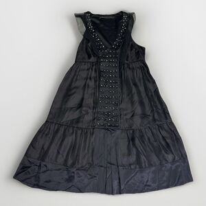 Erica Davies Womens Gray Studded V-Neck Ruffles Sleeveless A-Line Dress Size 6